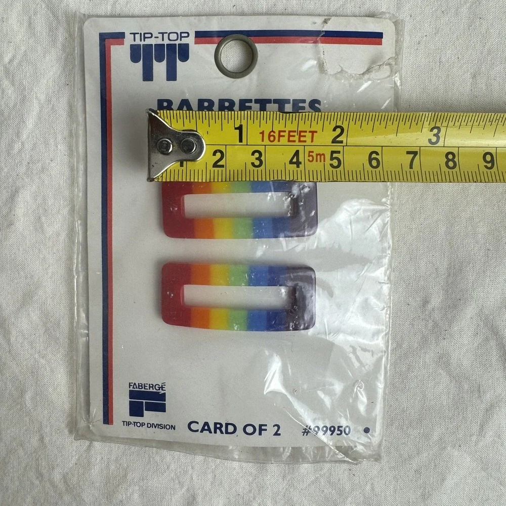 VTG Tip-Top Barrettes (4) Piece Self Clasp Metal and Ball Clasp‎ Rainbow CUTE